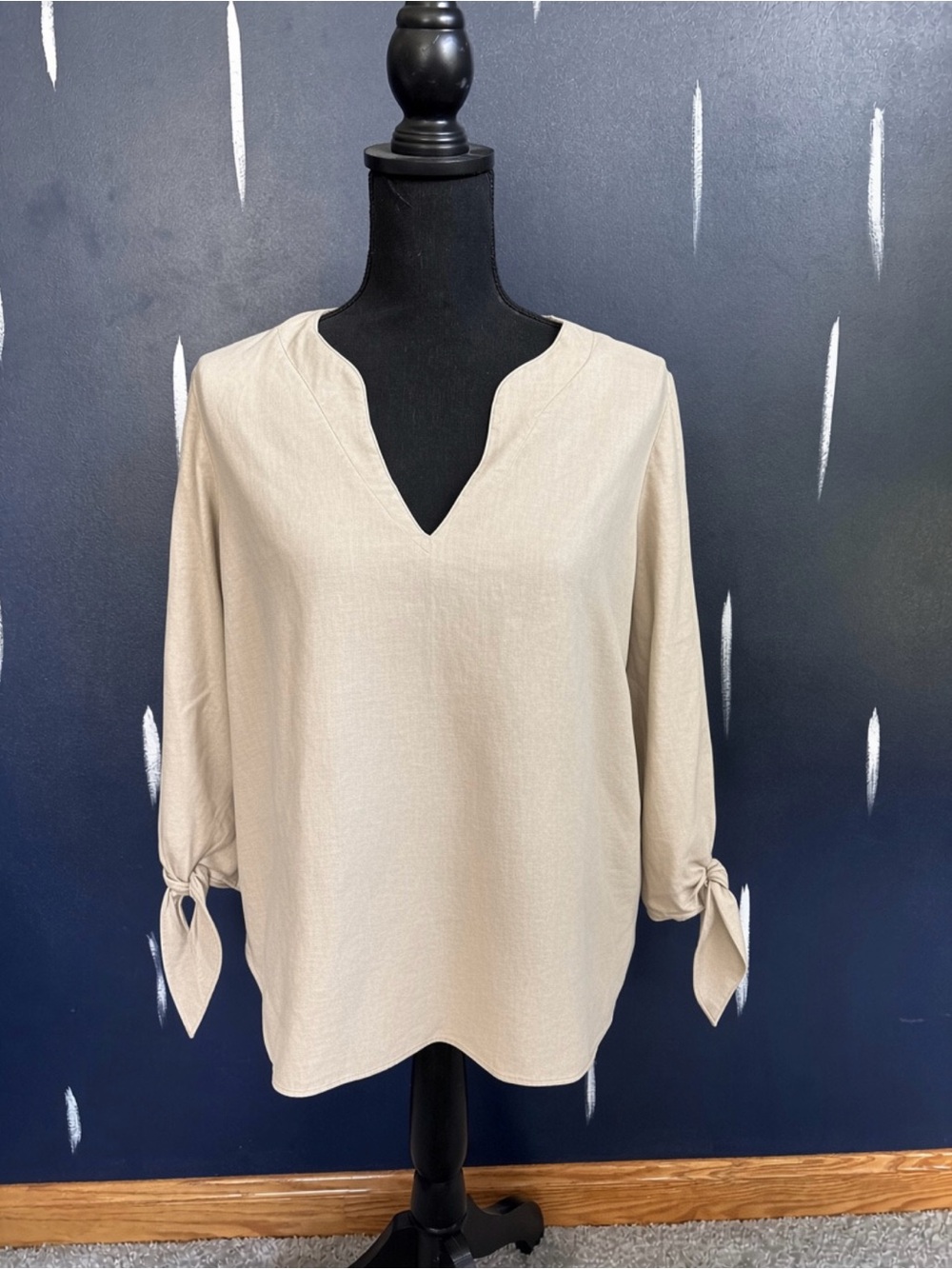 Michael Kors Top Tie-Cuff 3/4 Sleeve Blouse Ivory White
